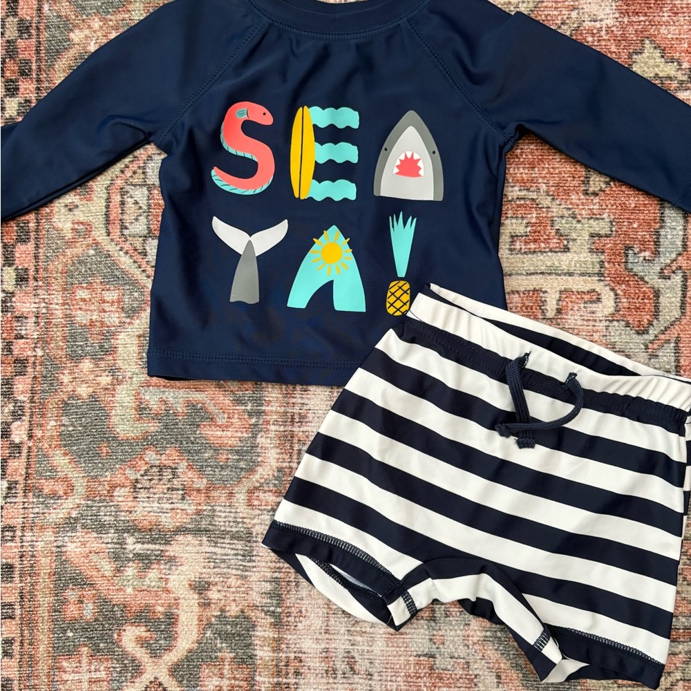 Kids Swim Set - Navy and White Striped